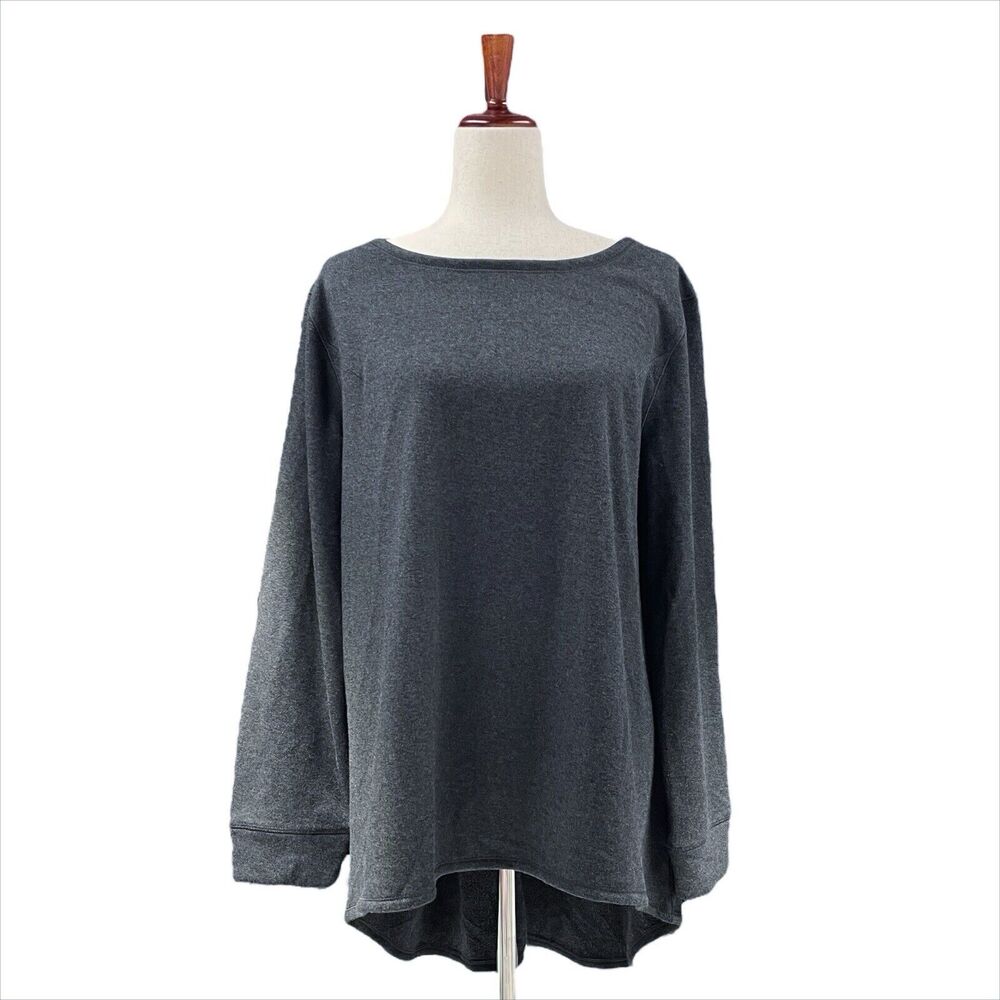 BUKI COLLECTION Anna Super-Soft High-Low Crew Sweatshirt Charcoal Gray Size L